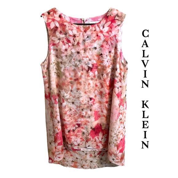 Calvin Klein Tunic Top Women's SZ M Sleeveless Multicolor Floral Sheath Lined - Picture 1 of 9